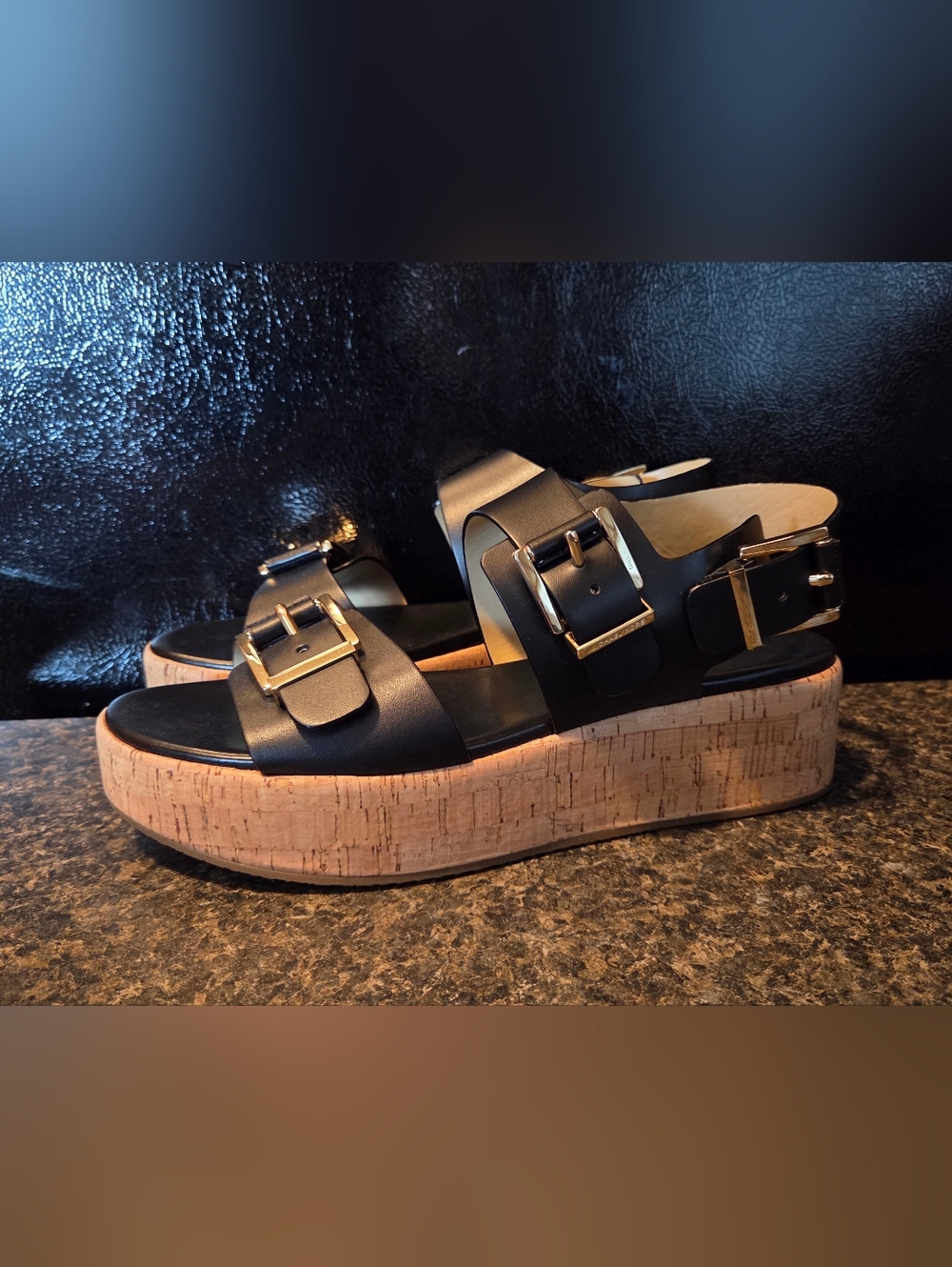 Michael Kors, Double Strap Sandals w/Gold Buckle Accents - Picture 6 of 12
